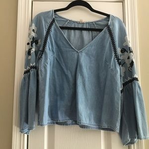 UO Embroidered Denim Ecoté top